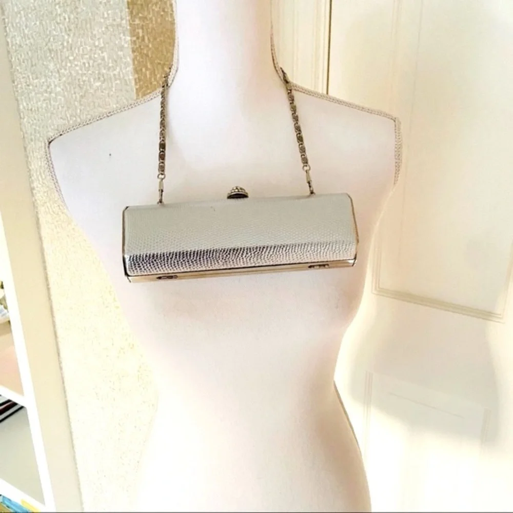 Silver lizard embossed evening bag clutch